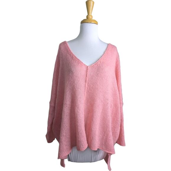 Wooden Ships Mohair Wool Blend Oversized Knit Sweater S/M Pink Pullover V Neck - Picture 7 of 7